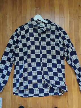 YMC Navy & Cream Checkered Button-Down Shirt